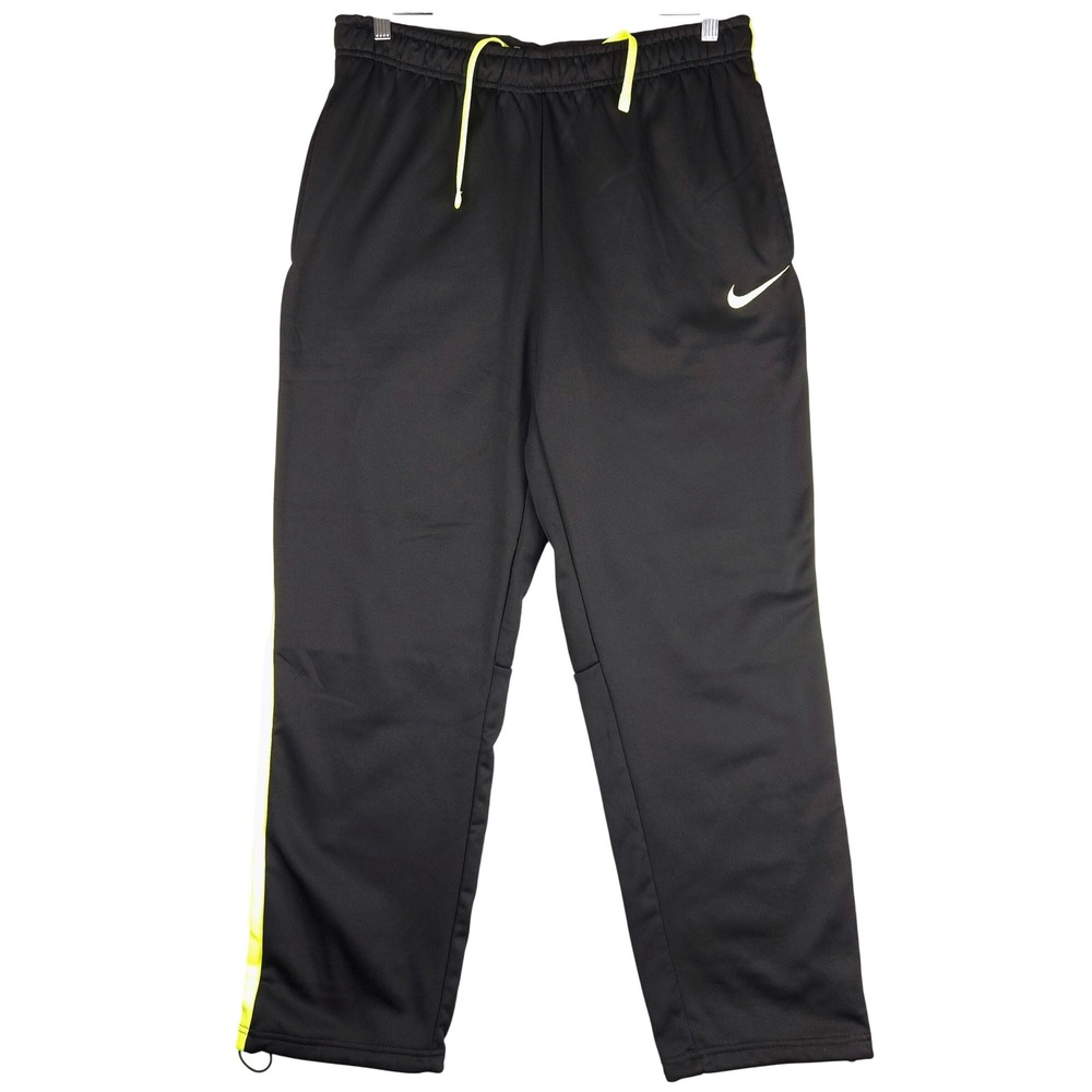 Nike Therma-FIT Mens XL Black Neon Yellow Stripe Athletic Training Pants 646676